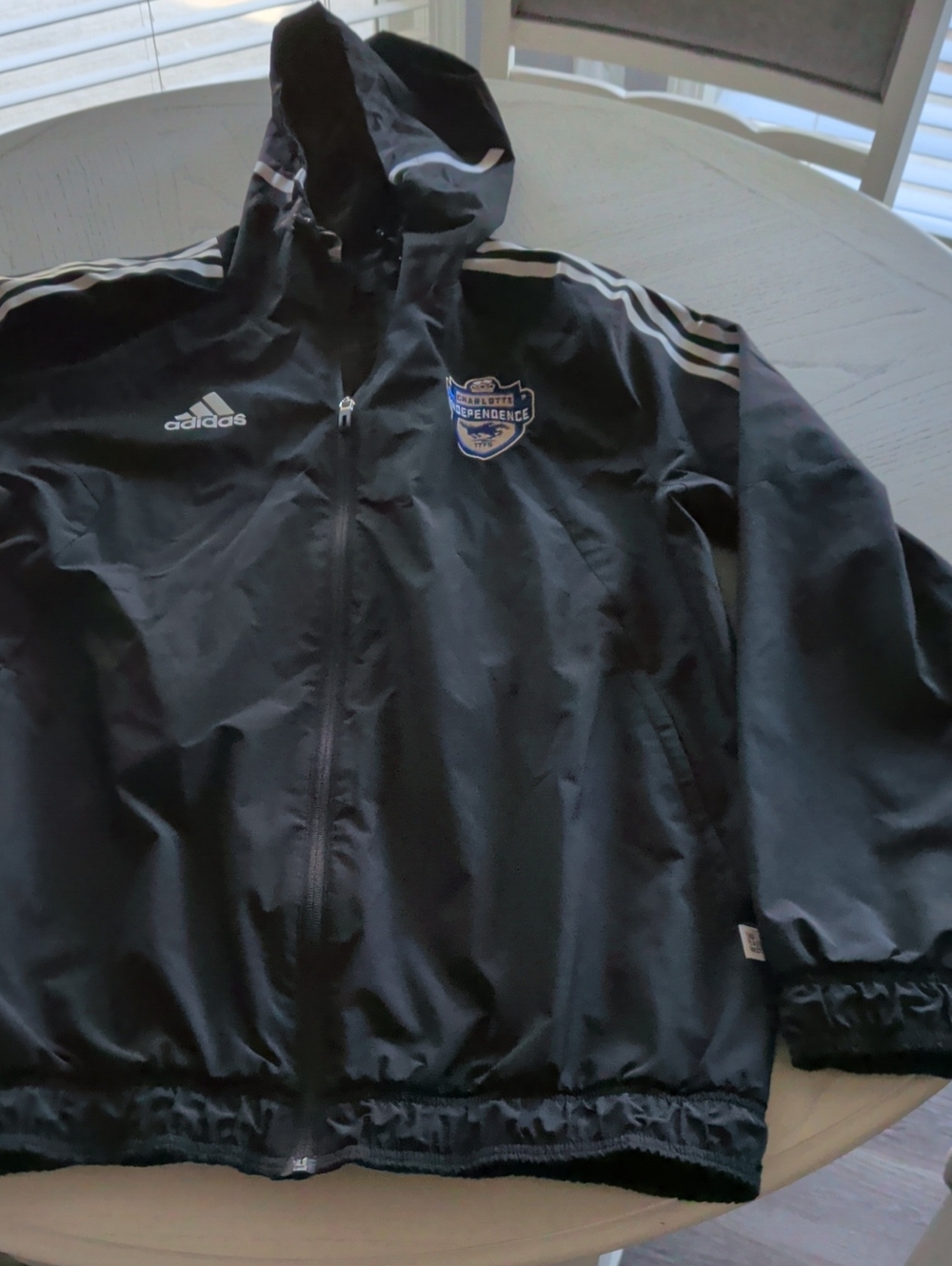 adidas Black Men’s Hooded Windbreaker with Team Crest Charlotte independence